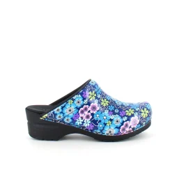 Sanita Clogs|Træsko Dame Modeller*tøffel-træsko med blå og lilla blomster
