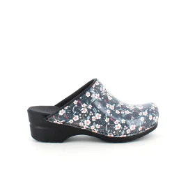 Sanita Clogs|Træsko Dame Modeller*tøffel-træsko med sort/hvide blomster