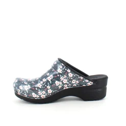 Sanita Clogs|Træsko Dame Modeller*tøffel-træsko med sort/hvide blomster