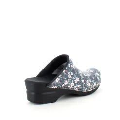 Sanita Clogs|Træsko Dame Modeller*tøffel-træsko med sort/hvide blomster