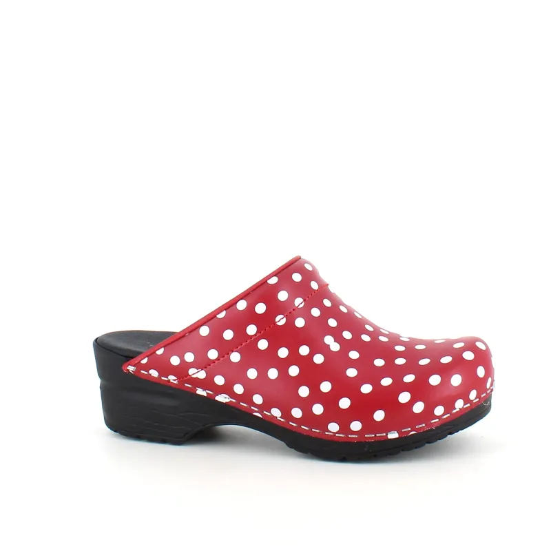 Sanita Clogs|Træsko Dame Modeller*træsko med rødt og hvidt prikmønster
