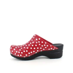 Sanita Clogs|Træsko Dame Modeller*træsko med rødt og hvidt prikmønster