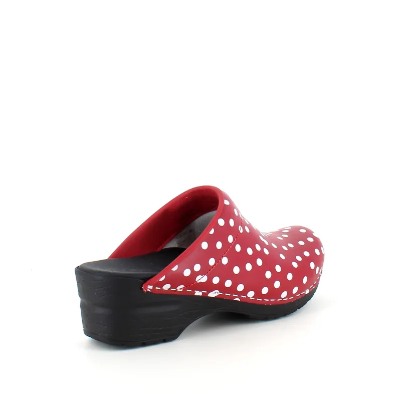 Sanita Clogs|Træsko Dame Modeller*træsko med rødt og hvidt prikmønster