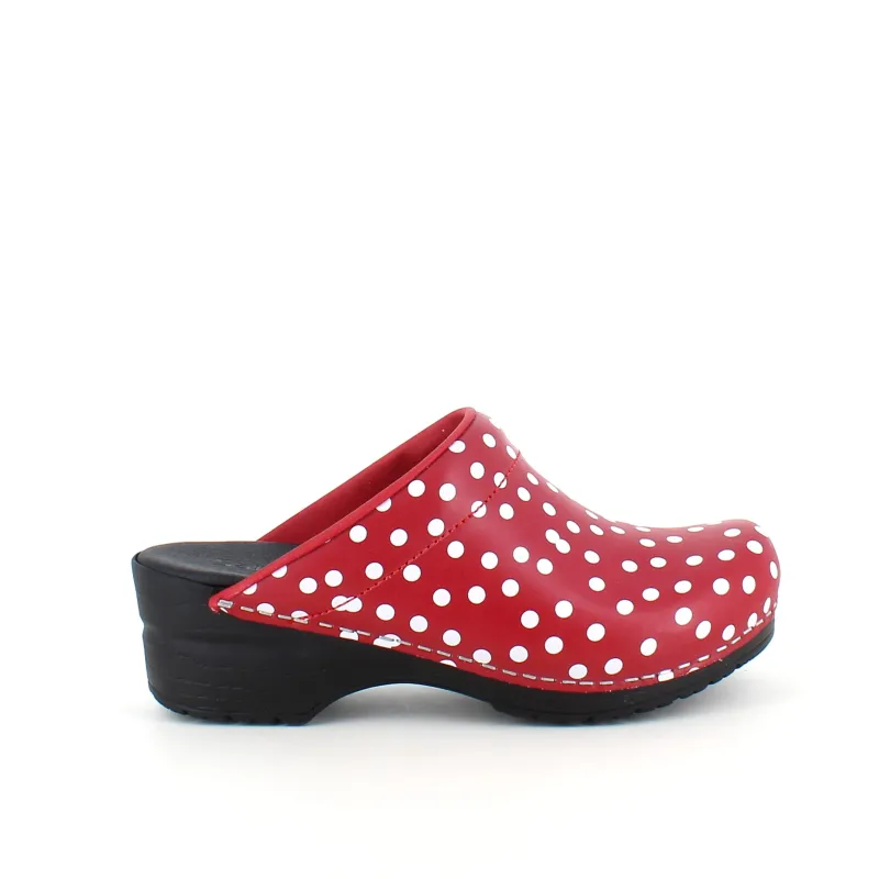 Sanita Clogs|Træsko Dame Modeller*træsko med rødt og hvidt prikmønster