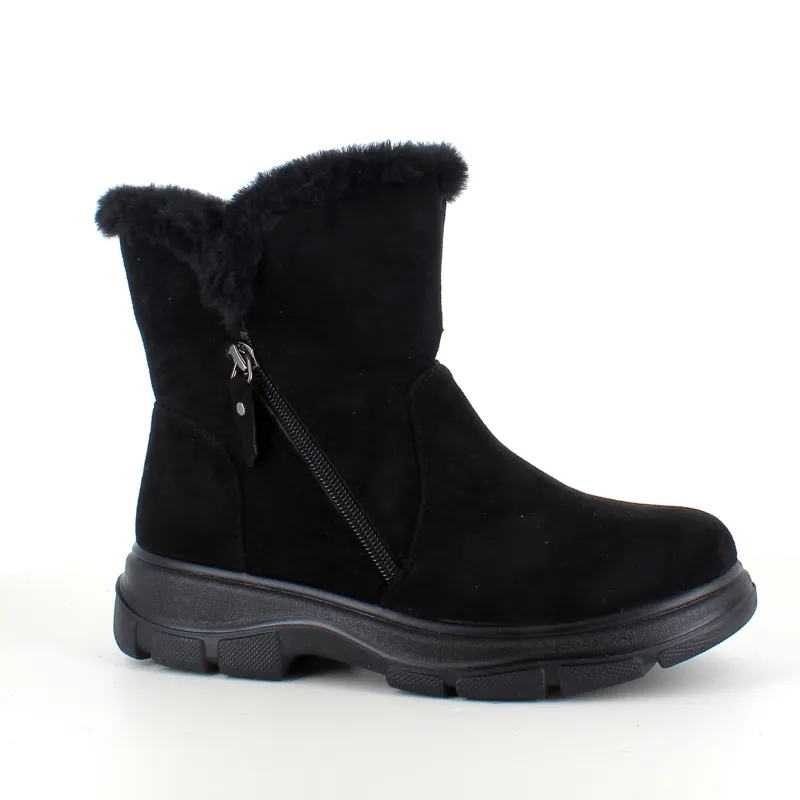 Sygeplejebutikken Kort Støvle Dame|Vinterstøvler Damer*Sort damestøvle med varmt for og lynlås