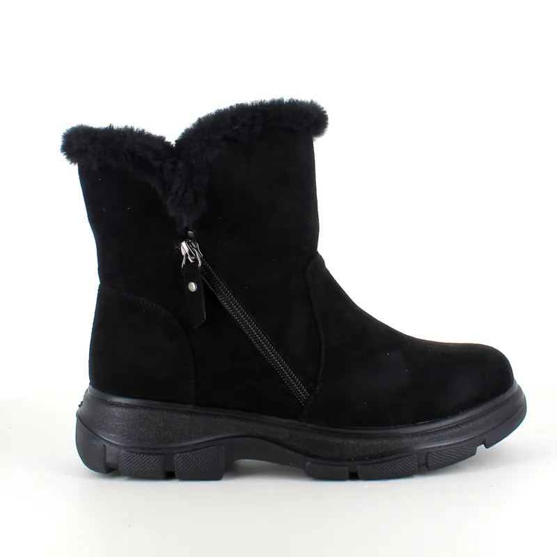 Sygeplejebutikken Kort Støvle Dame|Vinterstøvler Damer*Sort damestøvle med varmt for og lynlås