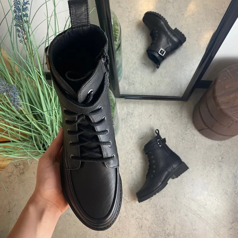 Green Comfort Vinterstøvler Damer*Sort snørestøvle med spænde