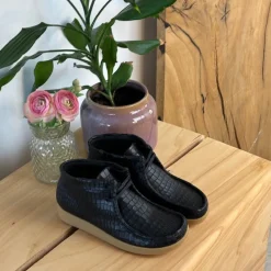 Nature Footwear Kort Støvle Dame|Vinterstøvler Damer*Sort krokodillemønstret støvlet i skind fra Nature