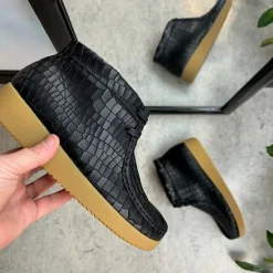 Nature Footwear Kort Støvle Dame|Vinterstøvler Damer*Sort krokodillemønstret støvlet i skind fra Nature