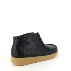 Nature Footwear Kort Støvle Dame|Vinterstøvler Damer*Sort krokodillemønstret støvlet i skind fra Nature