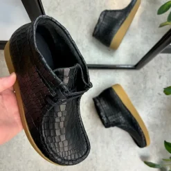 Nature Footwear Kort Støvle Dame|Vinterstøvler Damer*Sort krokodillemønstret støvlet i skind fra Nature