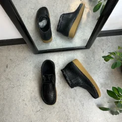 Nature Footwear Kort Støvle Dame|Vinterstøvler Damer*Sort krokodillemønstret støvlet i skind fra Nature