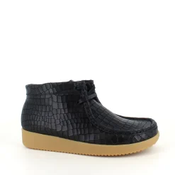 Nature Footwear Kort Støvle Dame|Vinterstøvler Damer*Sort krokodillemønstret støvlet i skind fra Nature