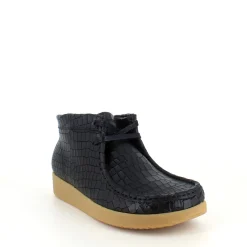 Nature Footwear Kort Støvle Dame|Vinterstøvler Damer*Sort krokodillemønstret støvlet i skind fra Nature
