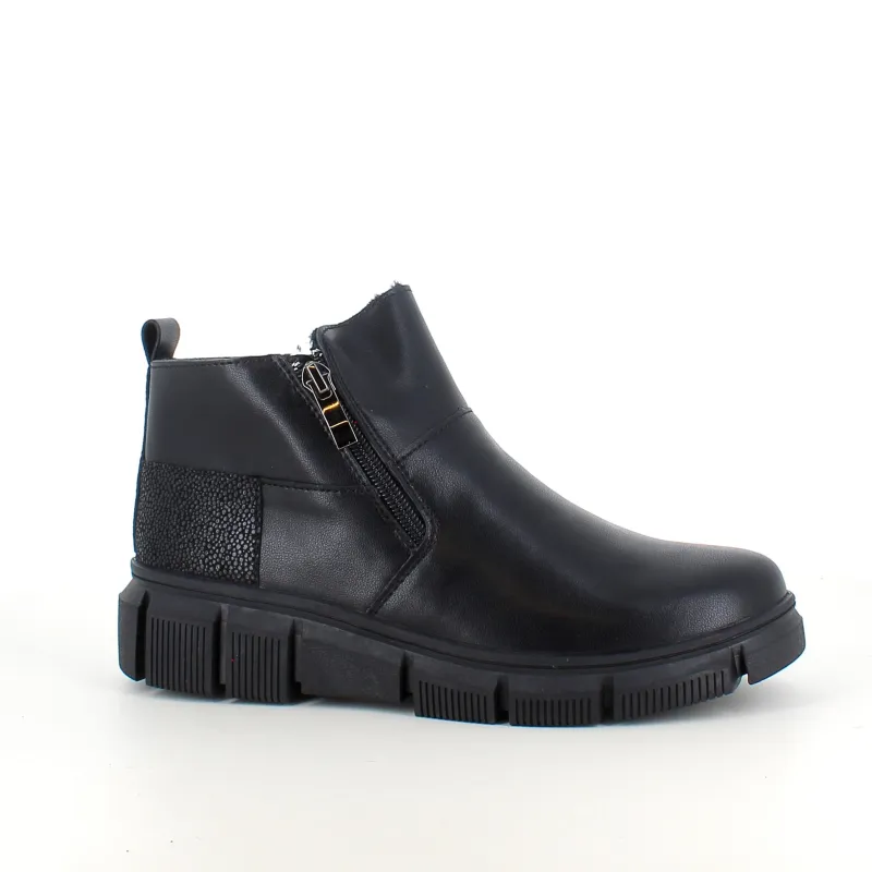 Sygeplejebutikken Kort Støvle Dame|Vinterstøvler Damer*Sort læder ankelstøvle med for og dobbelt lynlås