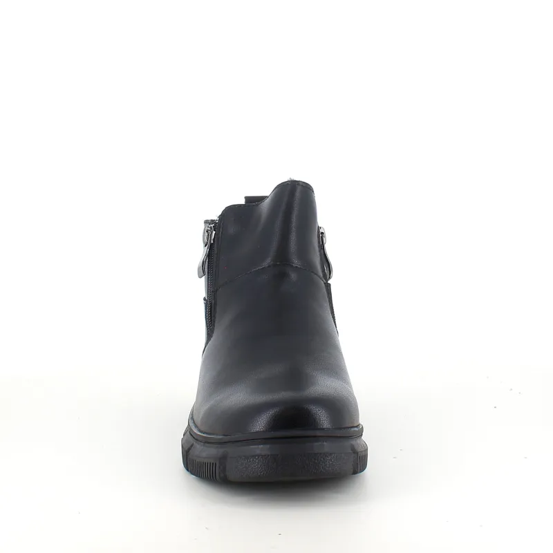 Sygeplejebutikken Kort Støvle Dame|Vinterstøvler Damer*Sort læder ankelstøvle med for og dobbelt lynlås