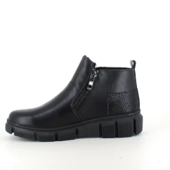 Sygeplejebutikken Kort Støvle Dame|Vinterstøvler Damer*Sort læder ankelstøvle med for og dobbelt lynlås