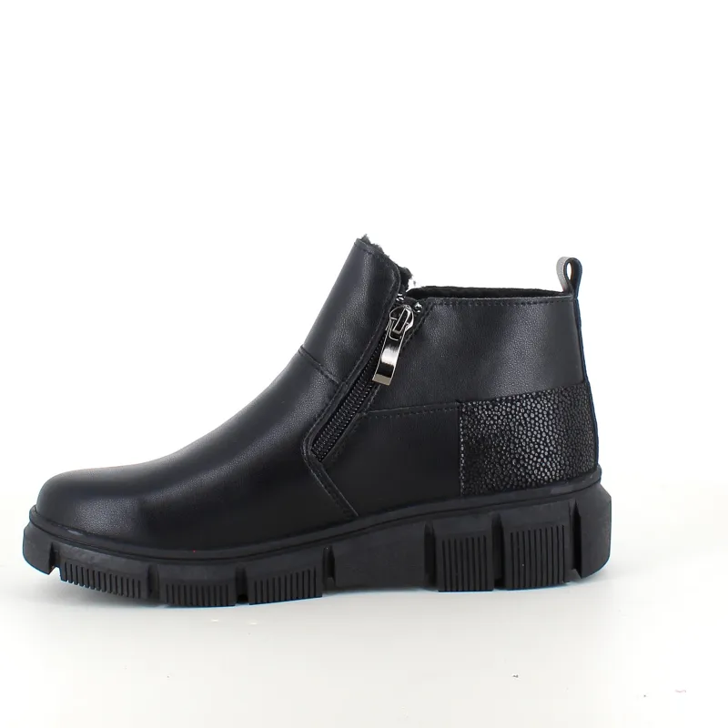 Sygeplejebutikken Kort Støvle Dame|Vinterstøvler Damer*Sort læder ankelstøvle med for og dobbelt lynlås