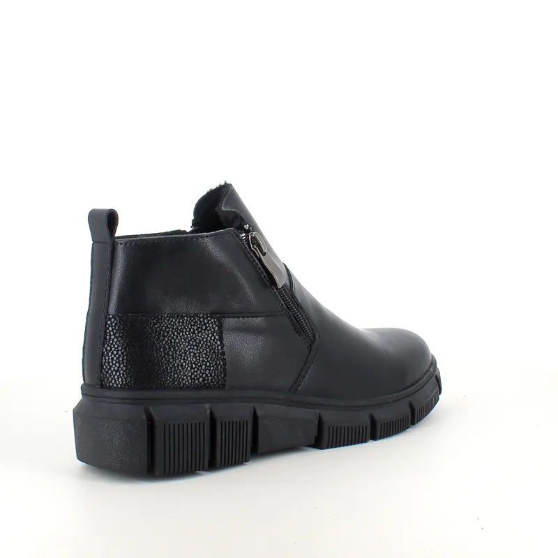 Sygeplejebutikken Kort Støvle Dame|Vinterstøvler Damer*Sort læder ankelstøvle med for og dobbelt lynlås