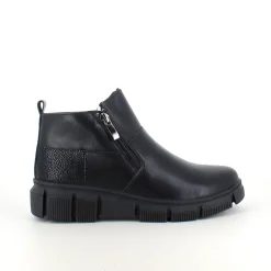 Sygeplejebutikken Kort Støvle Dame|Vinterstøvler Damer*Sort læder ankelstøvle med for og dobbelt lynlås