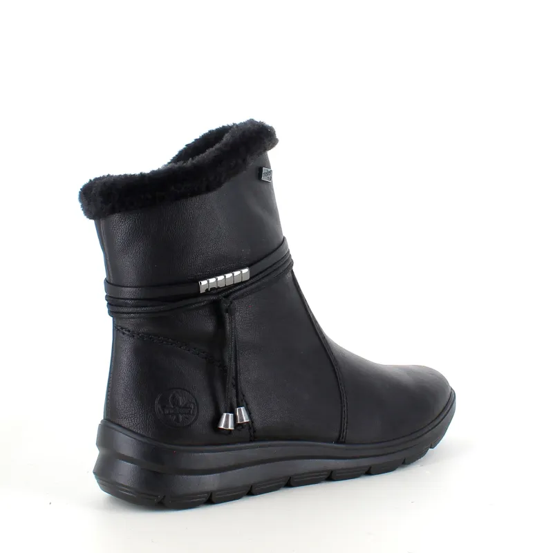 Rieker Kort Støvle Dame|Billige Vinter Støvler*Sort støvle med elegante detaljer