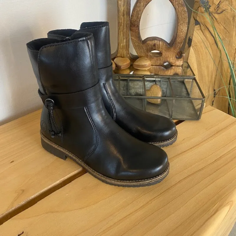 Rieker Billige Vinter Støvler|Sorte Støvletter*Sort vinterstøvle med foer og lynlås