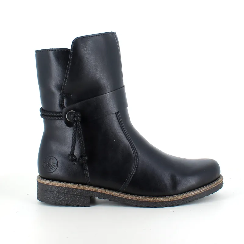 Rieker Billige Vinter Støvler|Sorte Støvletter*Sort vinterstøvle med foer og lynlås