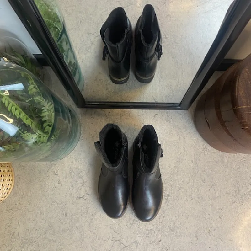 Rieker Billige Vinter Støvler|Sorte Støvletter*Sort vinterstøvle med foer og lynlås