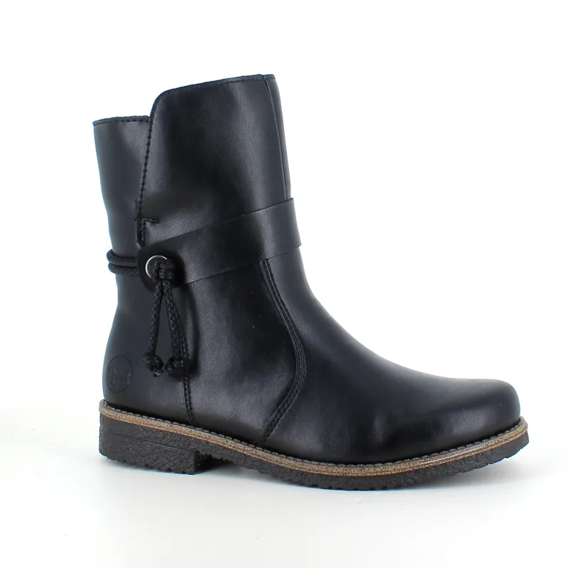 Rieker Billige Vinter Støvler|Sorte Støvletter*Sort vinterstøvle med foer og lynlås