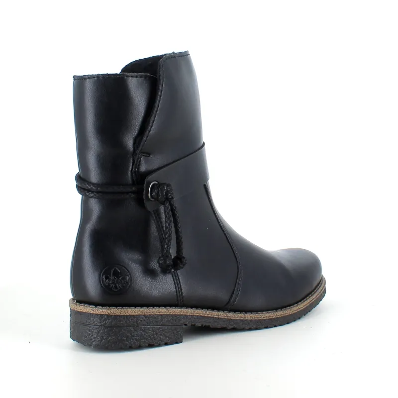 Rieker Billige Vinter Støvler|Sorte Støvletter*Sort vinterstøvle med foer og lynlås