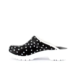 Sygeplejebutikken Work Sko*Sort træsko med polkaprikker uden kap