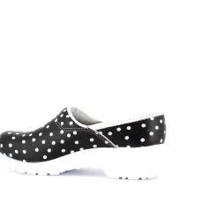 Sygeplejebutikken Work Sko*Sort træsko med polkaprikker og kap