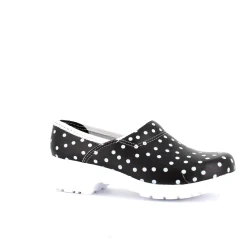 Sygeplejebutikken Work Sko*Sort træsko med polkaprikker og kap