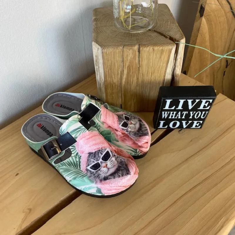 Sygeplejebutikken Clogs|Træsko Dame Modeller*Træsko med print en cool kat