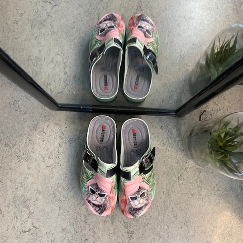Sygeplejebutikken Clogs|Træsko Dame Modeller*Træsko med print en cool kat