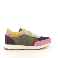 Woden Sommersko Dame|Overgangssko*multifarvet sneaker med mesh, læder & ruskind – udtagelig korkindersål & fleksibel rågummisål