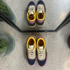 Woden Sommersko Dame|Overgangssko*multifarvet sneaker med mesh, læder & ruskind – udtagelig korkindersål & fleksibel rågummisål