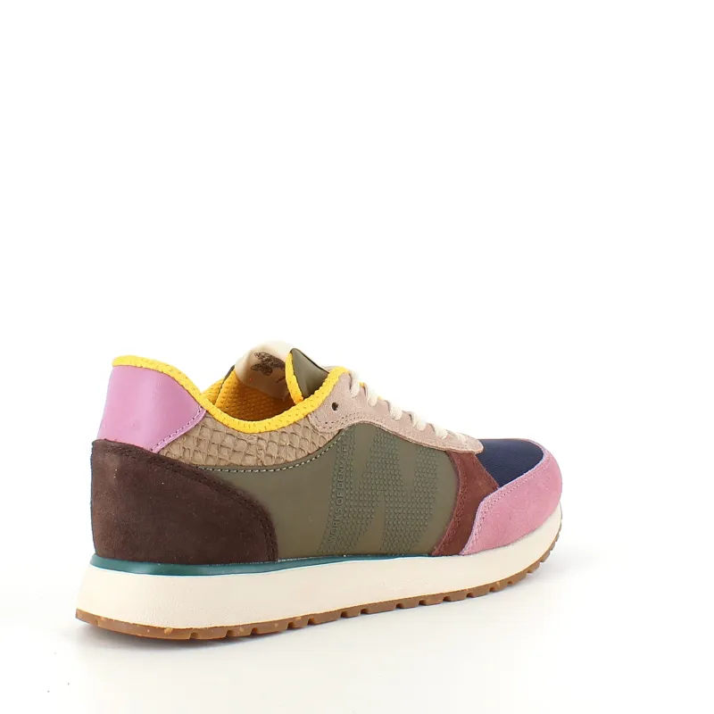 Woden Sommersko Dame|Overgangssko*multifarvet sneaker med mesh, læder & ruskind – udtagelig korkindersål & fleksibel rågummisål